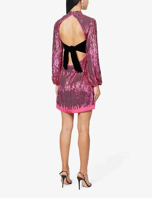 Rixo Pink Sequinned Lara Mini Dress - Imagen 3