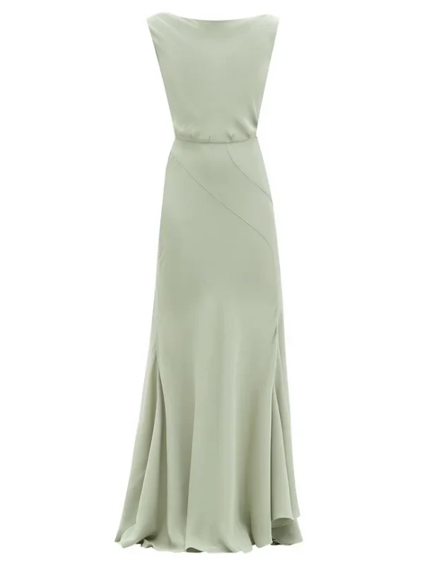 RAEY Cowl-Back Silk Seam Detail Pistachio Green Crepe De Chine Maxi Dress - Imagen 7
