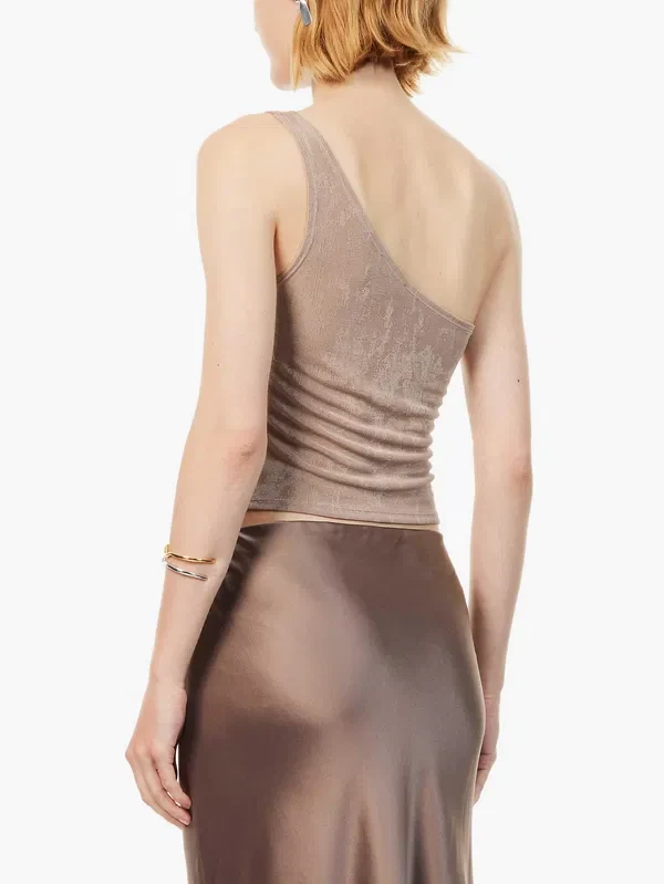 Reformation x Laura Harrier Taupe Maddie Knit One Shoulder Top - Imagen 8