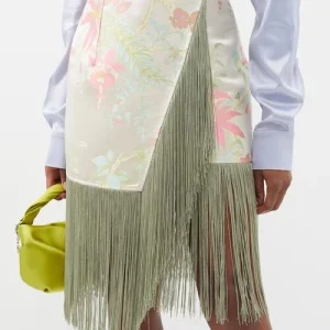 Taller Marmo Floral Oriental Jacquard Fringed Skirt