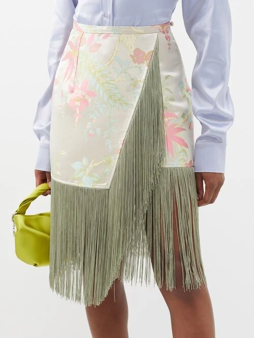 Taller Marmo Floral Oriental Jacquard Fringed Skirt - Imagen 2