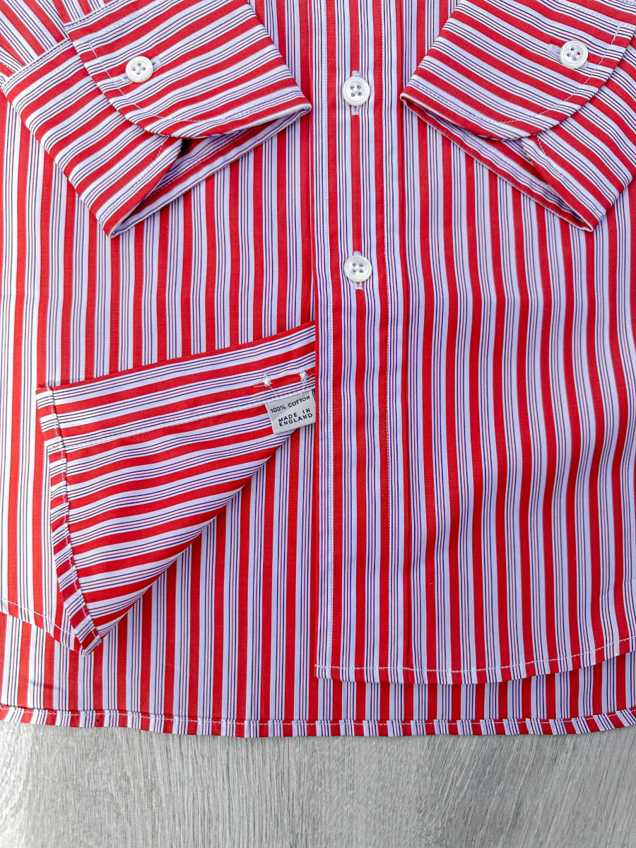 Drake's Red White Cotton Poplin Striped Shirt - Imagen 7
