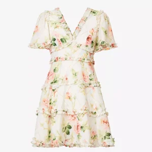 Needle and Thread Harlequin Floral Rose Print Ruffle Detail Mini Dress