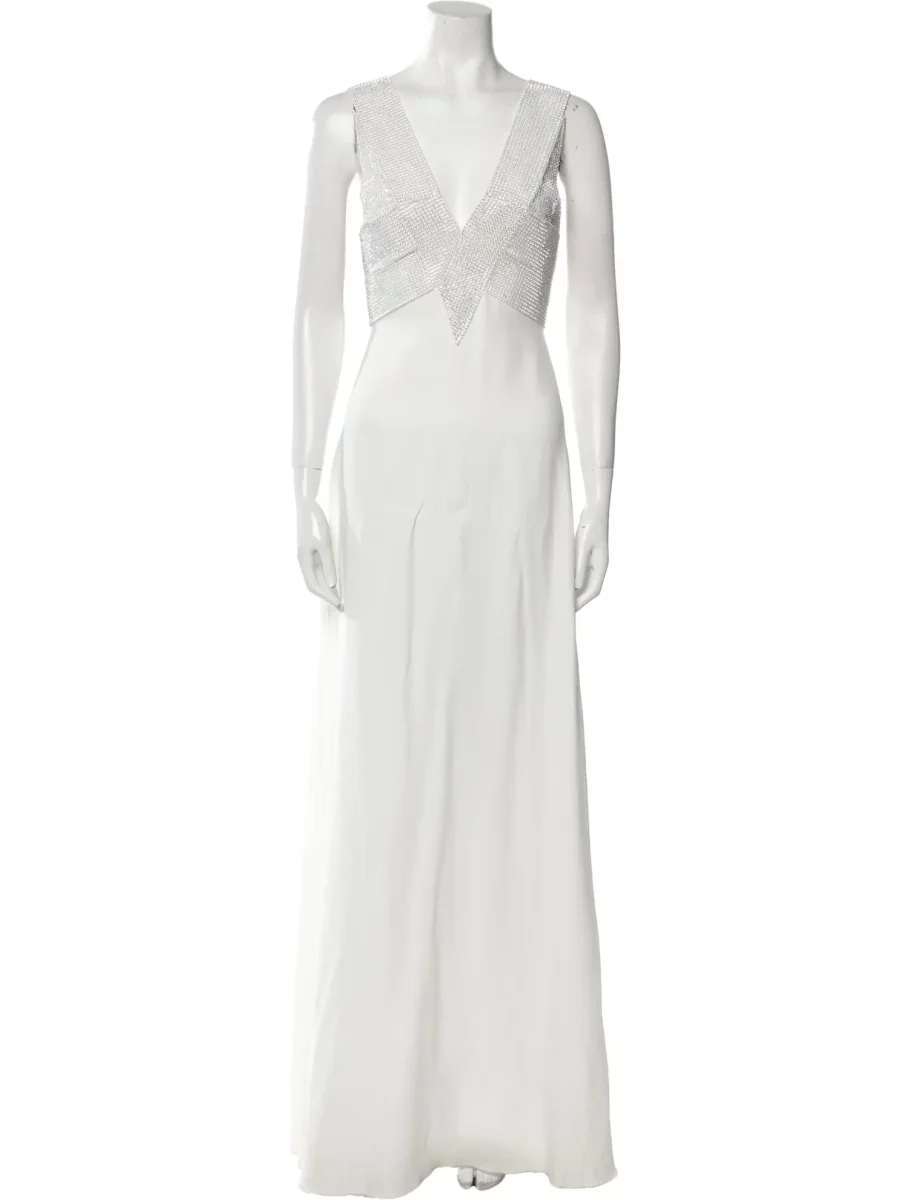 Christopher Kane Bridal White Crystal Embellished V-Neck Maxi Wedding Dress - Imagen 4