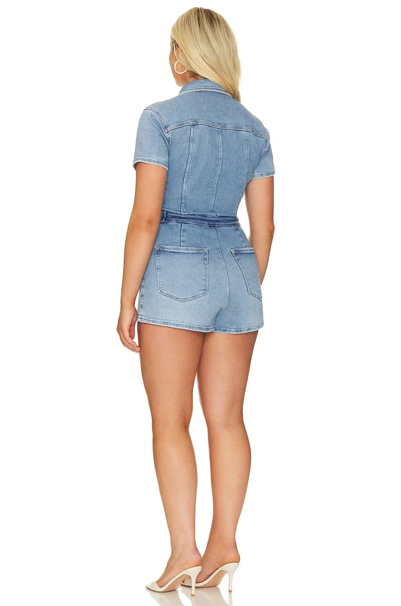 Good American Light Blue Denim Fit For Success Short Jumpsuit - Imagen 5