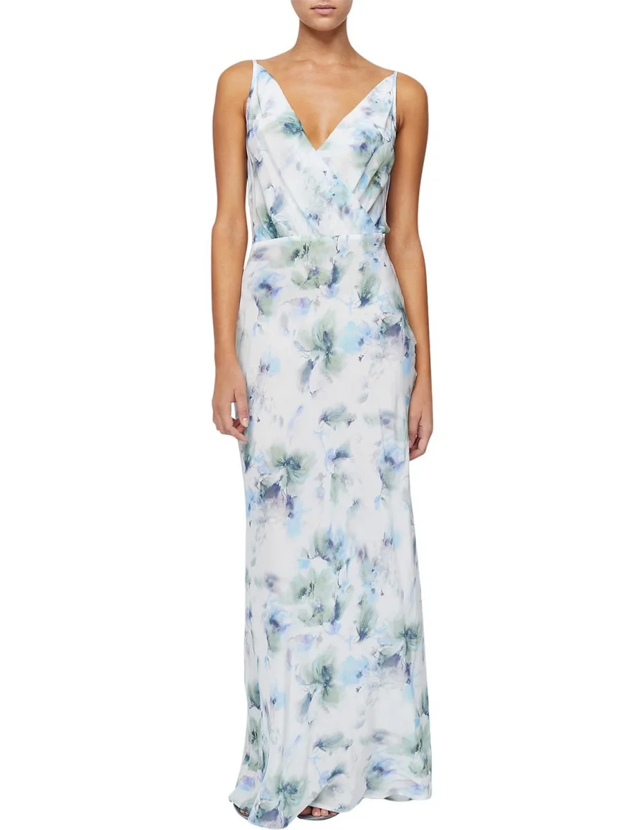 Bec + Bridge Corrine Floral Slip Watercolour Satin V Neck Maxi Dress - Imagen 3
