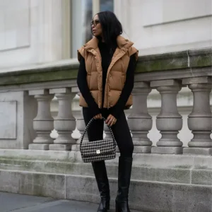 Anine Bing Logo Embroidered Brown Duck Down Padded Gilet Vest Jacket