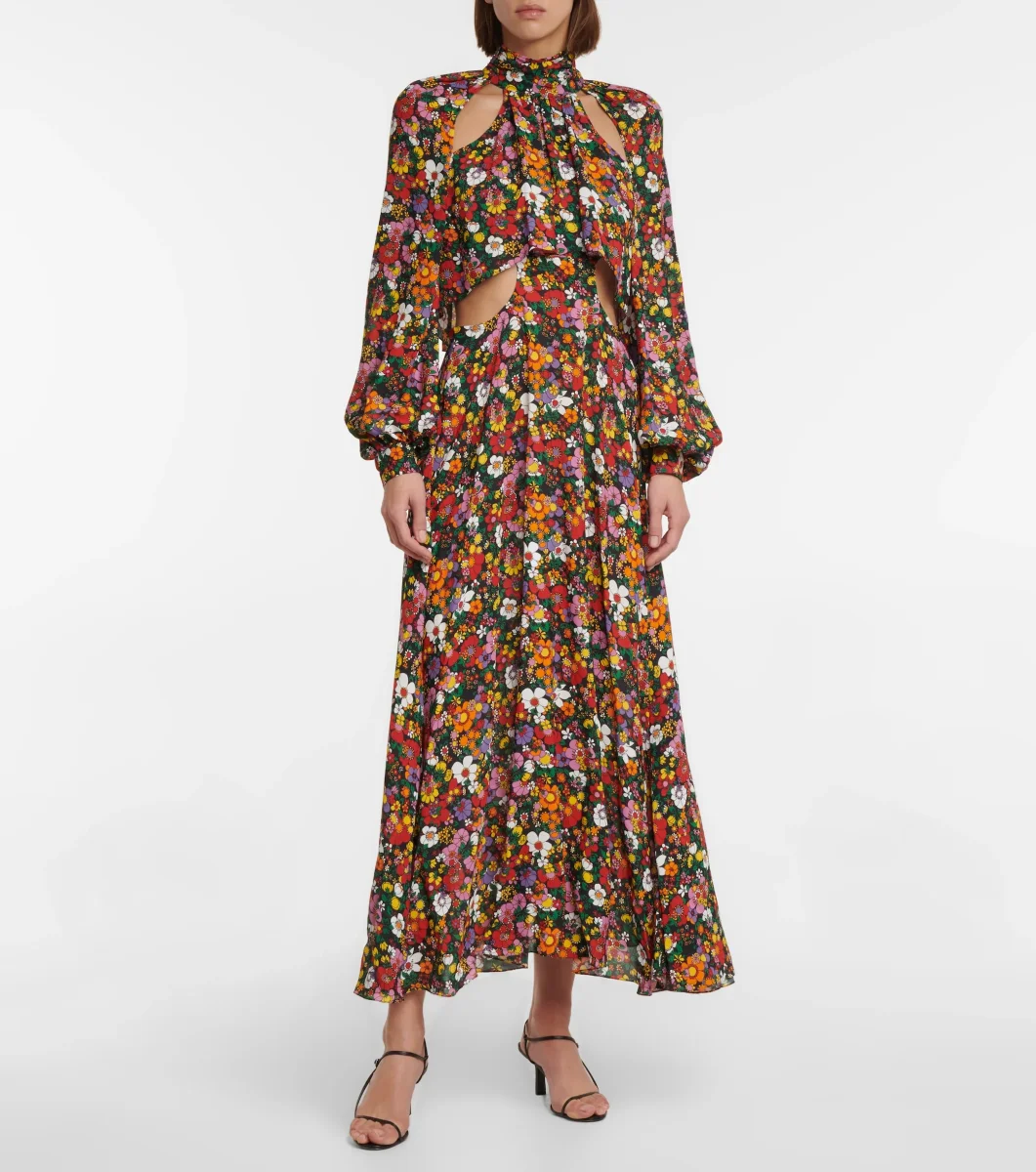 Christopher Kane Psych Floral Cut-Out Midi Dress