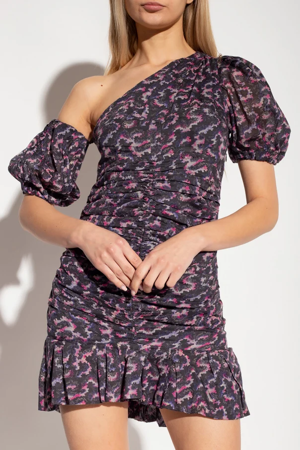 Isabel Marant Etoile Lecia Black Floral Print Ruched Off Shoulder Dress - Imagen 3