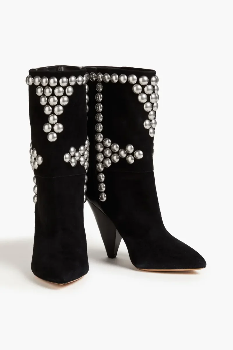 Isabel Marant Layo Studded Cone Heel Suede Black Calf Boots (EU 36) - Imagen 4