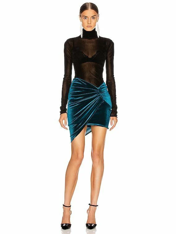 Alexandre Vauthier Emerald Green Velvet High Leg Ruched Bodycon Festive Party Skirt - Imagen 3
