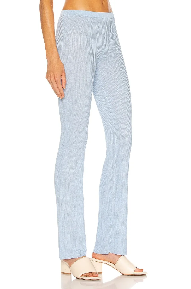 AYA MUSE Blue Ribbed Malachite Flared Pants Trousers - Imagen 3