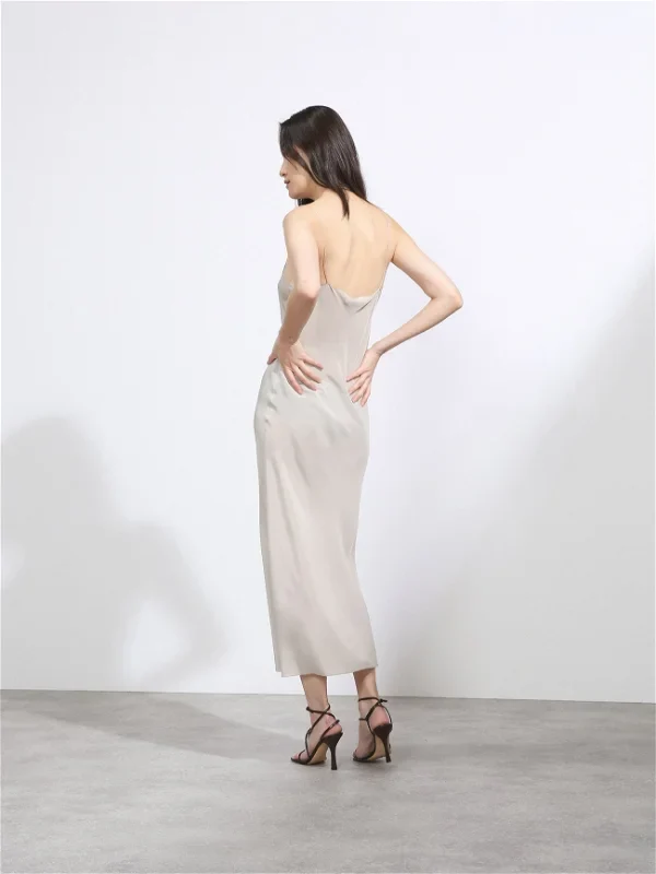Raey Thin-Strap Silk Crepe De Chine Light Grey Slip Dress - Imagen 6
