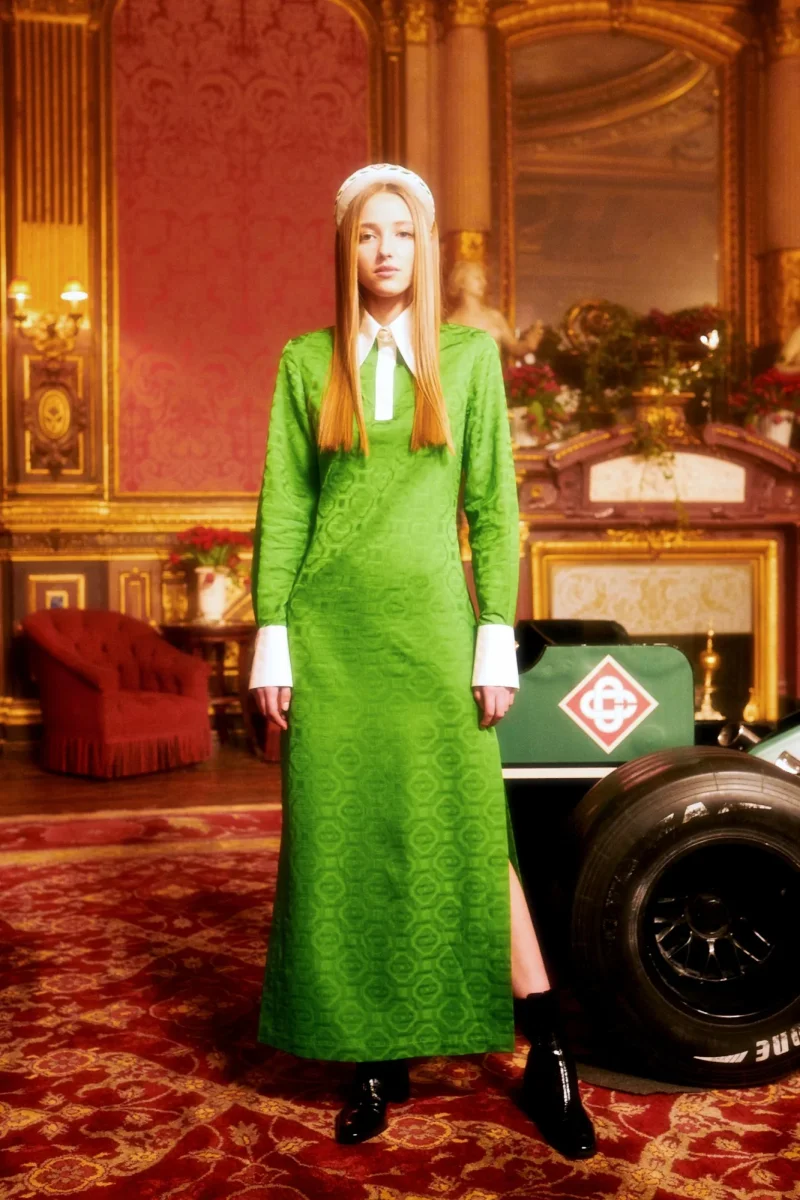 Casablanca Tennis Club Monogram Satin Jacquard Emerald Green Shirt Dress - Imagen 3