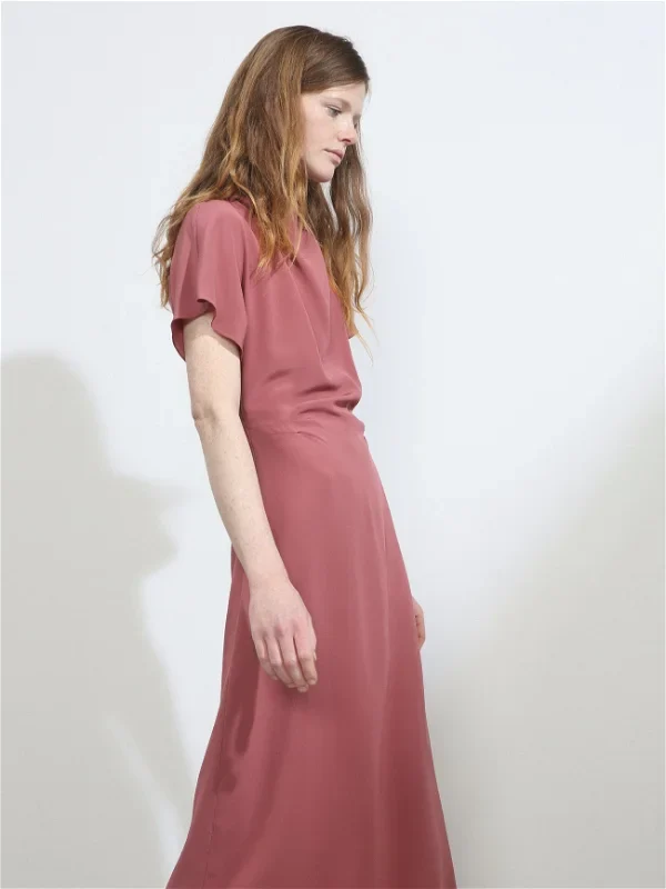 RAEY Tuck Waist Silk Pink Dress - Imagen 4