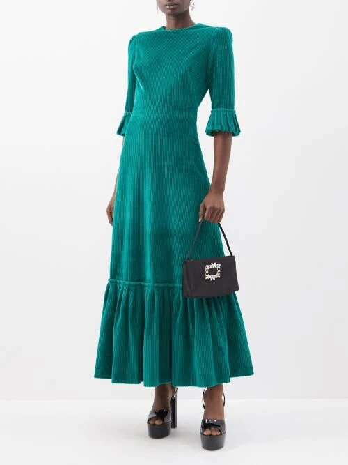 The Vampire’s Wife Emerald Green Cord Velvet Falconetti Festival Maxi Dress - Imagen 5