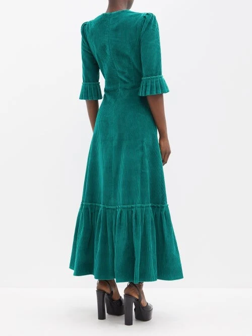 The Vampire’s Wife Emerald Green Cord Velvet Falconetti Festival Maxi Dress - Imagen 8