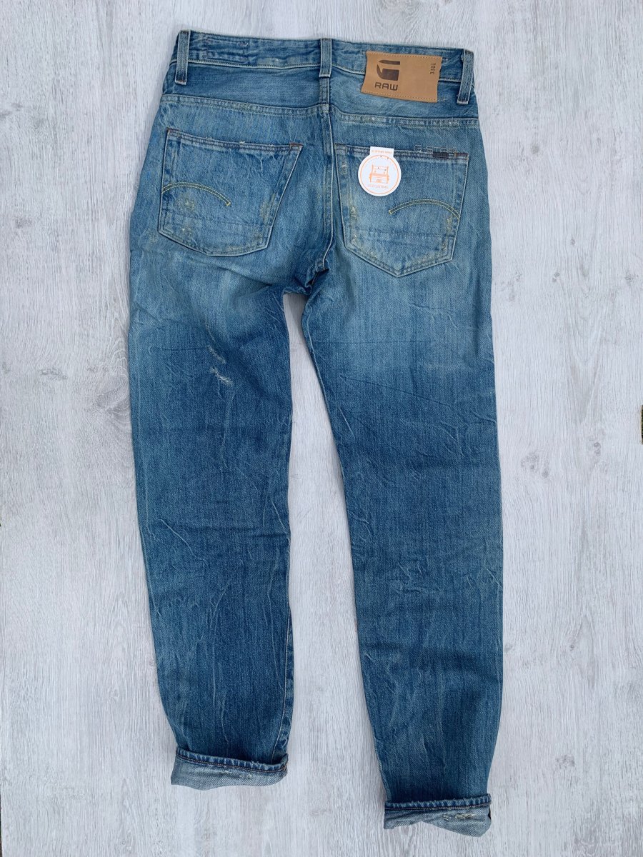 G-Star 3301 Selvedge Low Tapered Light Aged Destroy Ravage Denim Red Listing - Imagen 5
