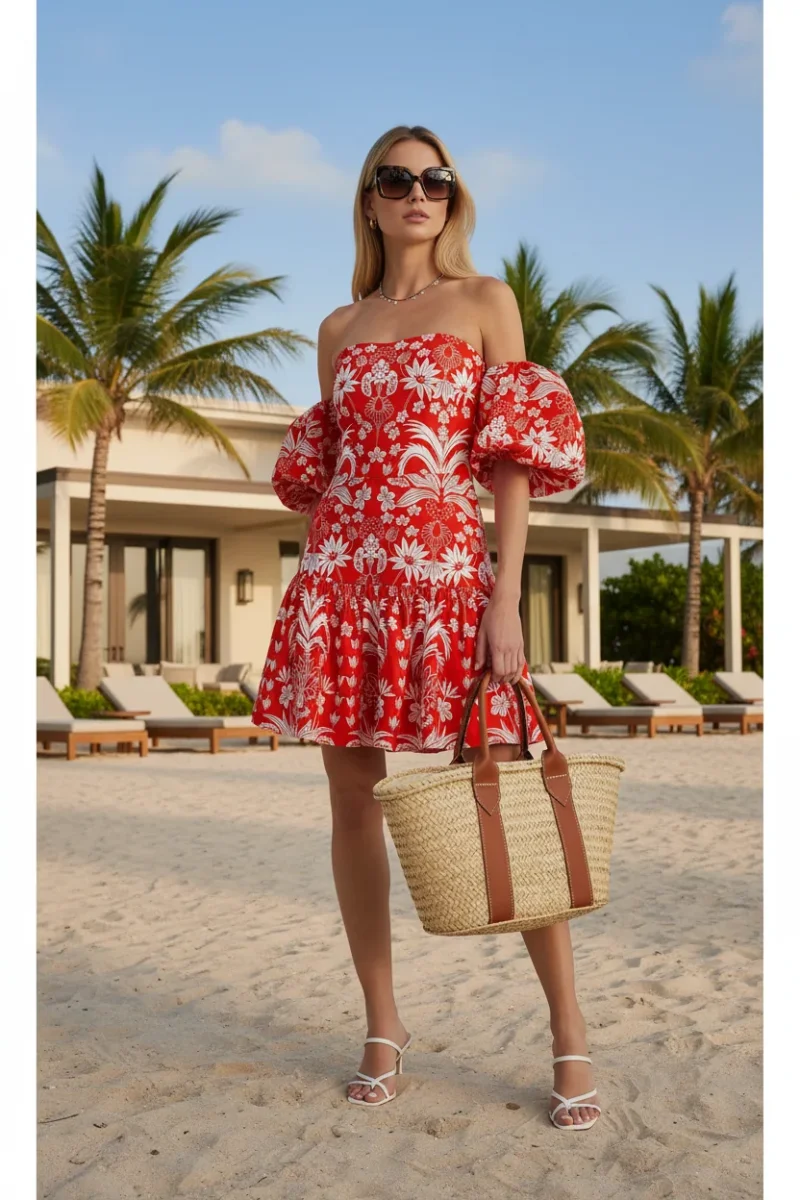 Borgo De Nor Ziggy Red Floral Off Shoulder Hemera Mini Dress - Imagen 2