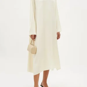 The Row Ivory Cowl Neck Silk Twill Long Sleeve Santia Dress