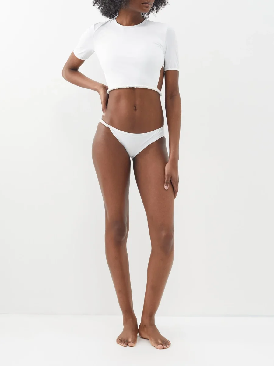 CHRISTOPHER ESBER White Seed Bead Embroidered Backless Tie-Up Bikini Top - Imagen 6