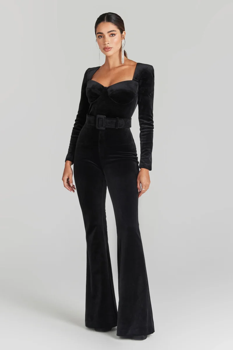 Nadine Merabi Black Natalia Velvet Corseted Sweeheart Neck Jumpsuit - Imagen 5