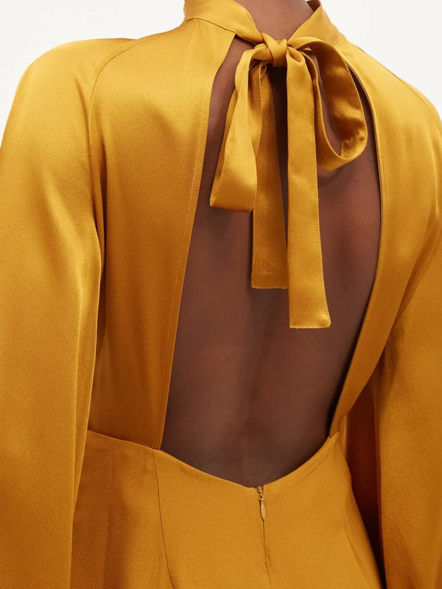 TALLER MARMO Huston Backless Balloon-Sleeve Crepe Yellow Gold Jumpsuit - Imagen 6