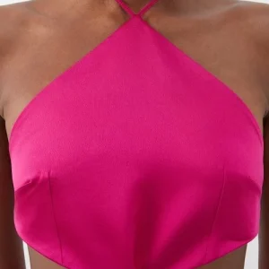 Taller Marmo Pink Cometa Strappy Open-back Halterneck Crepe Top
