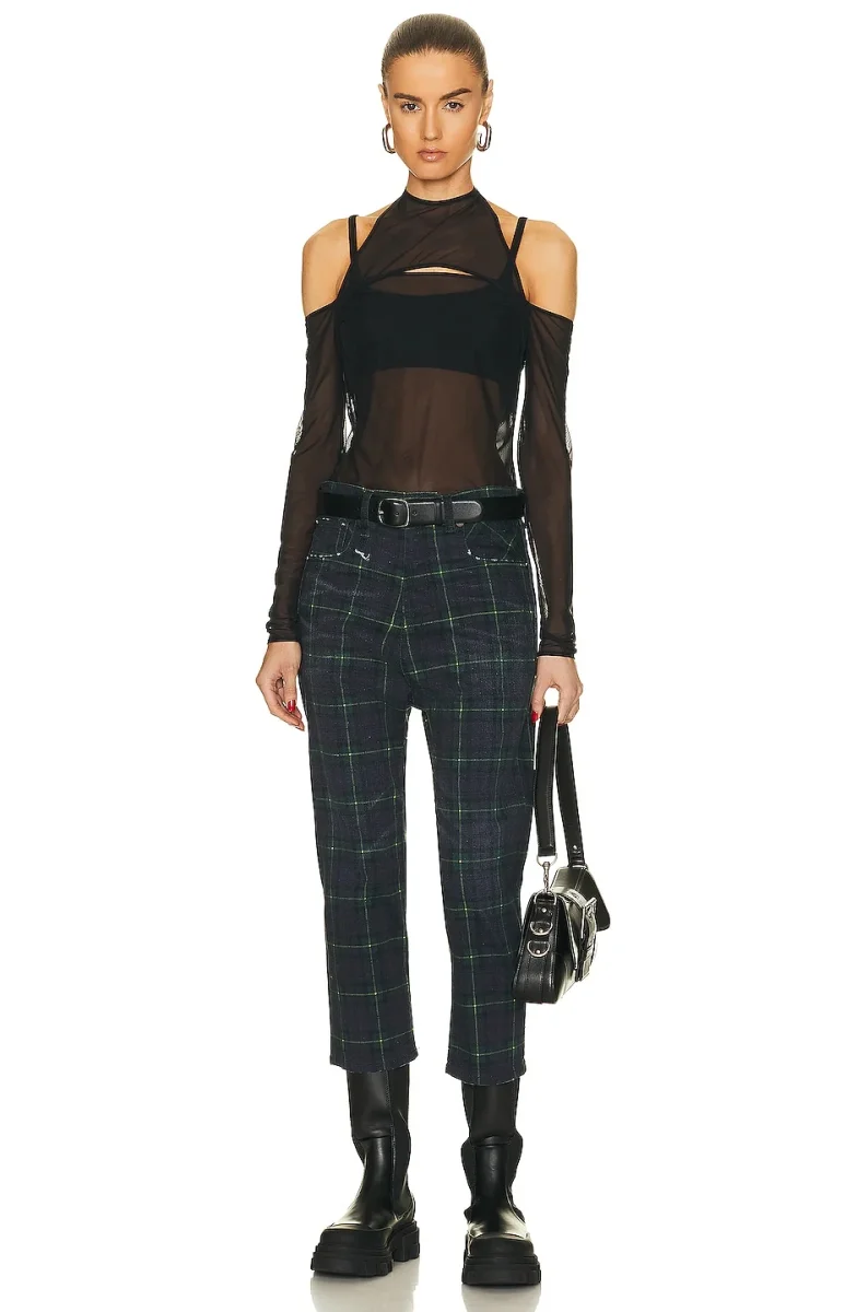 R13 Womens Lisa Baggy Tailored Drop Tartan Green Navy Pants Trousers - Imagen 7
