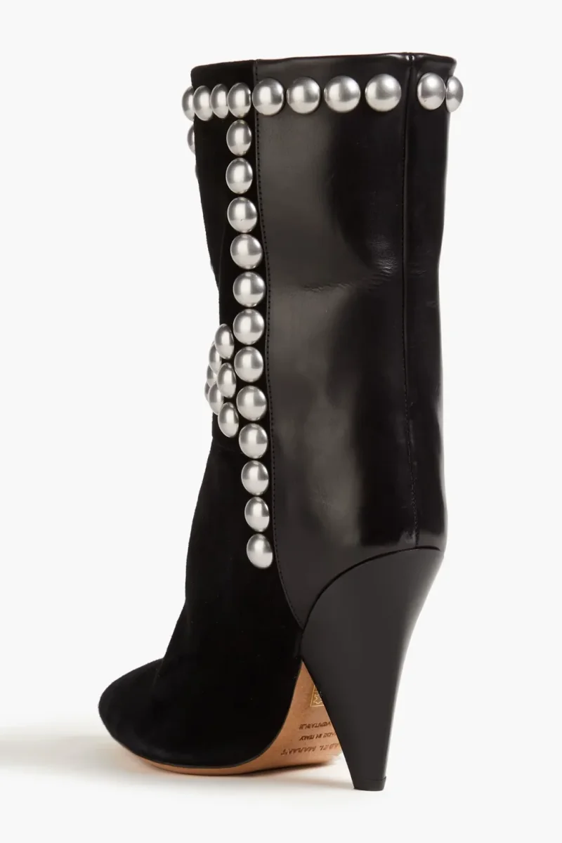 Isabel Marant Layo Studded Cone Heel Suede Black Calf Boots (EU 36) - Imagen 5