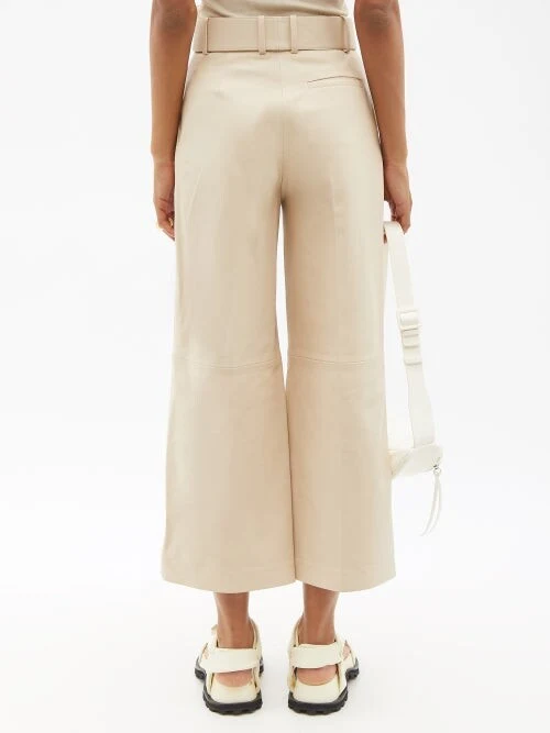 Joseph Nappa Leather Chai Taja High Waist Belted Wide Leg Crop Trousers - Imagen 6