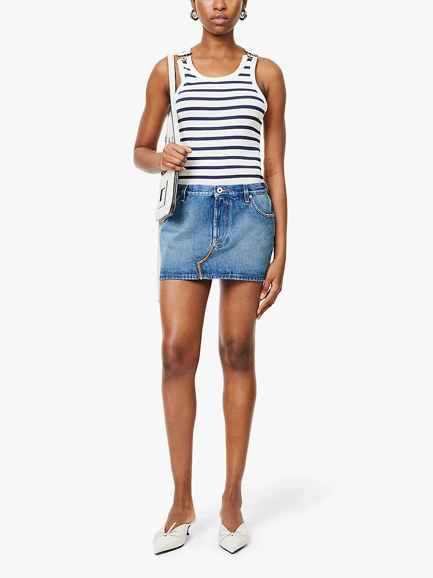 Jean Paul Gaultier Haute Jeanerie Large Logo Patch Denim Mini Skirt - Imagen 5