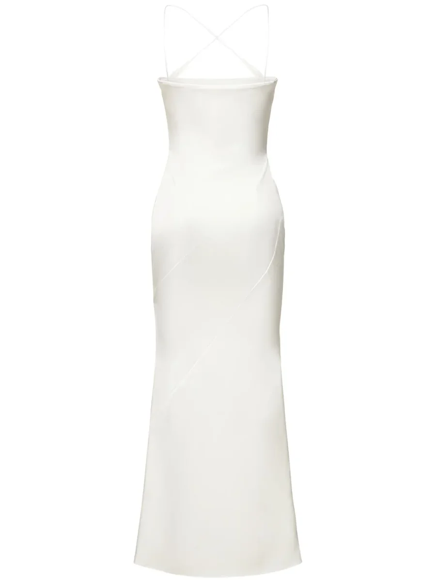 16ARLINGTON Bridal White Estelli Criss Cross Strappy Satin Slip Wedding Dress - Imagen 7