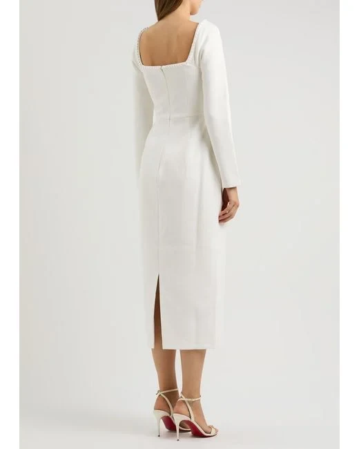 Odd Muse Bridal White Pearl Trim The Ultimate Muse Midi Dress - Imagen 4