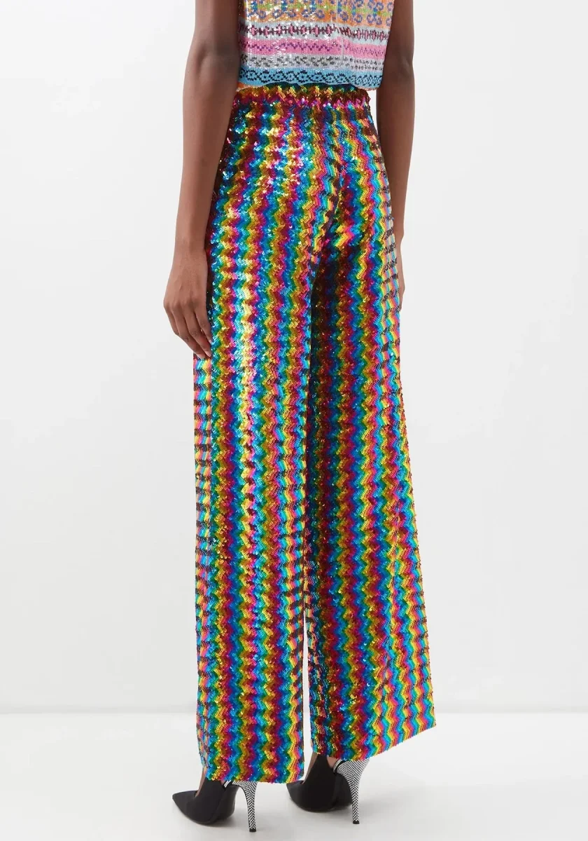 Ashish Sequinned Embellished Rainbow Chevron Georgette Trousers - Imagen 5