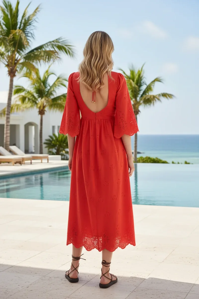 Borgo De Nor Red Carla Broderie Anglaise Cotton Maxi Dress - Imagen 8