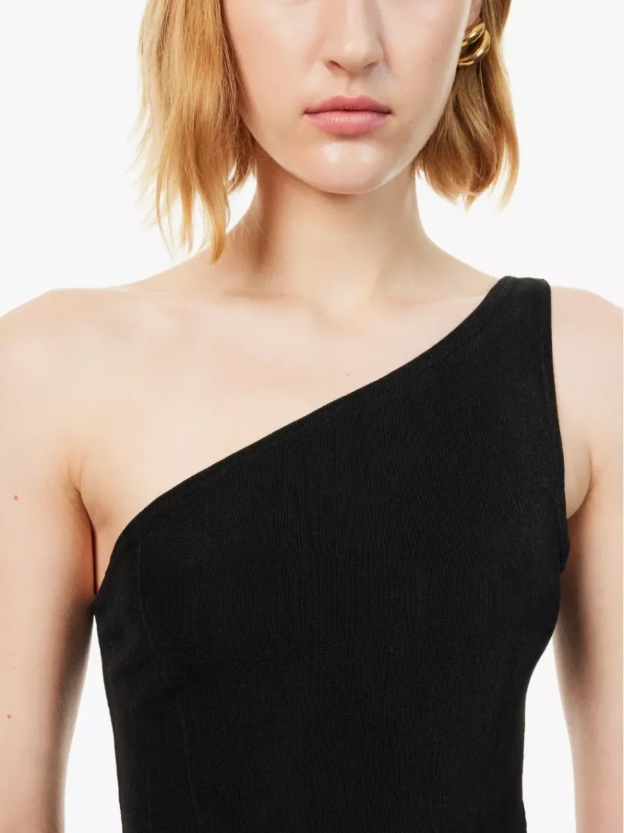 Reformation x Laura Harrier Black Maddie Knit One Shoulder Top - Imagen 6