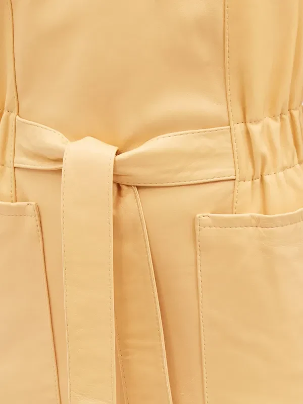 RAEY Tie-Waist Leather Tunic Yellow Dress - Imagen 5