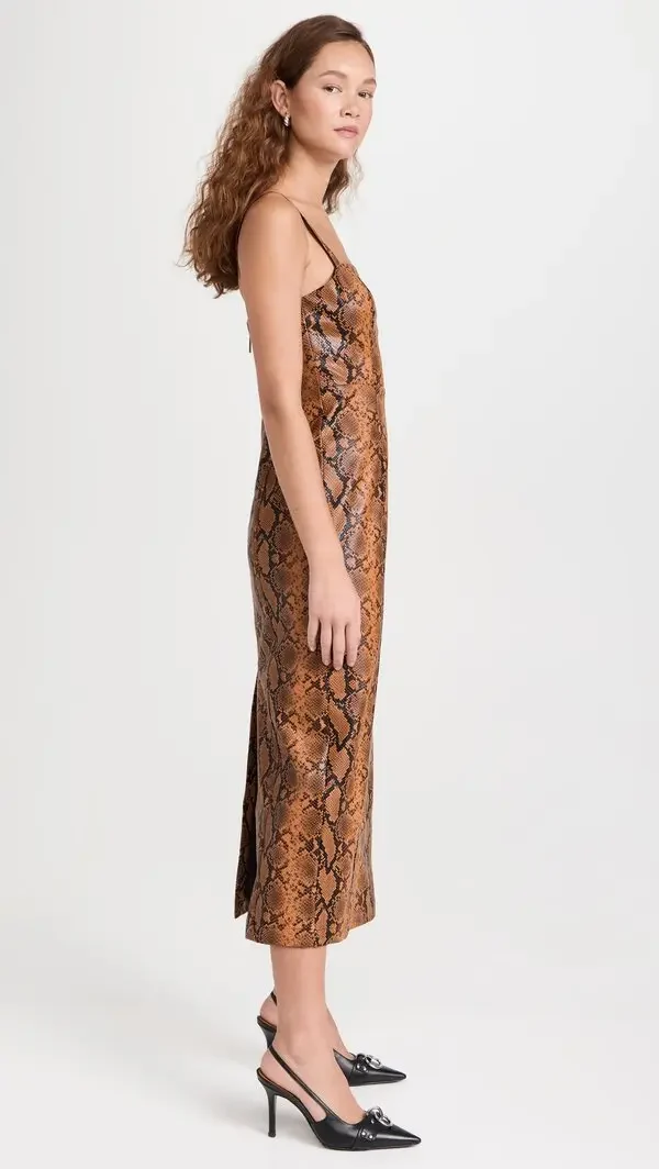 Kitri Ursula Snakeskin Brown Vinyl Midi Dress - Imagen 4