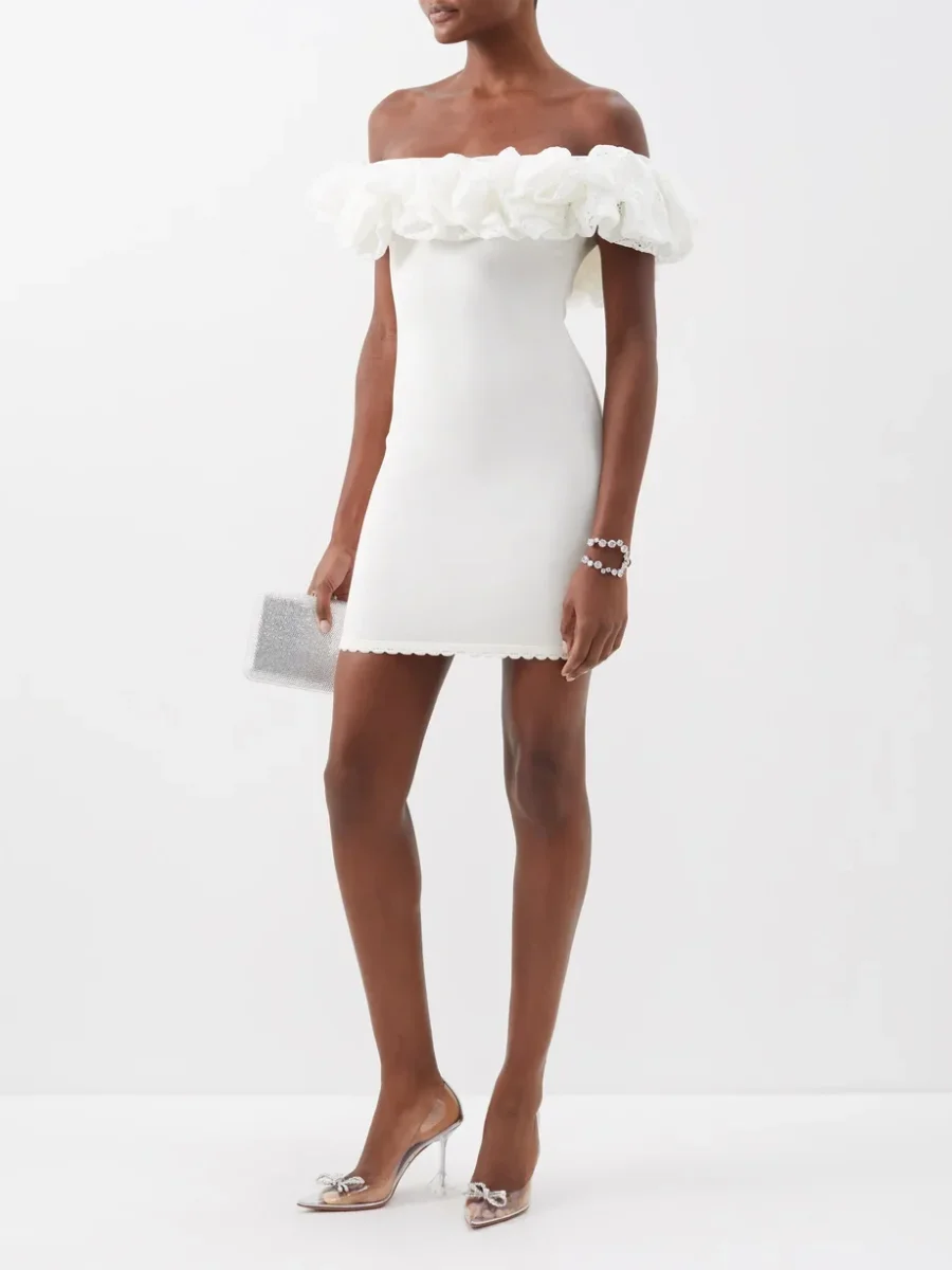 Alexandra Vauthier Bridal White Voluminous Ruffle Neckline Off Shoulder Mini Dress - Imagen 3