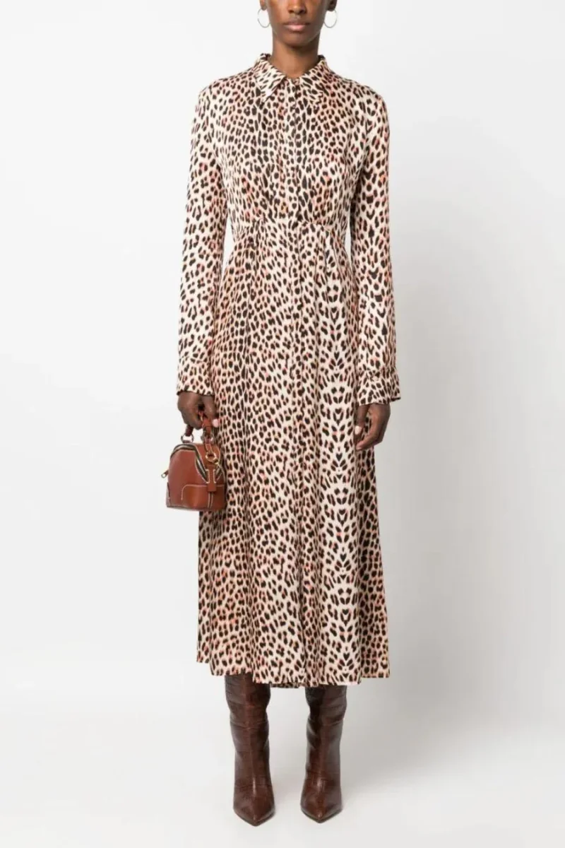 Forte Forte Twilight Leopard Print Collared Satin Midi Dress - Imagen 7