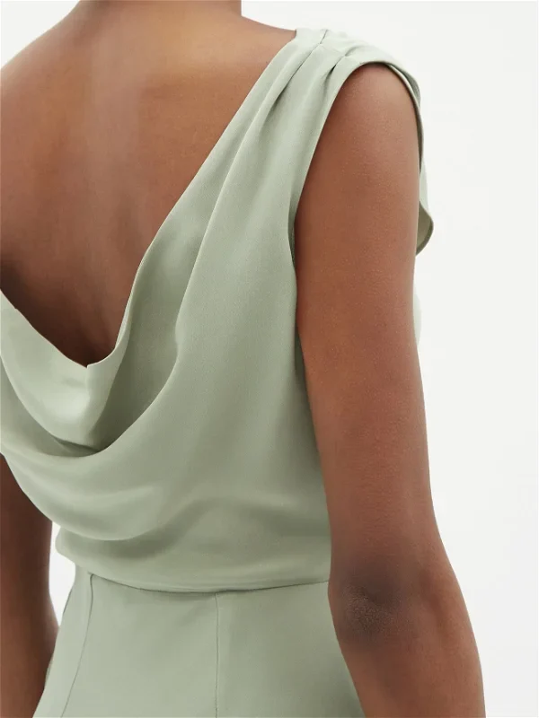 RAEY Cowl-Back Silk Seam Detail Pistachio Green Crepe De Chine Maxi Dress - Imagen 4
