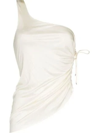 LUDOVIC DE DAINT SERNIN White Asymmetric Lace-Up Side Silk-Jersey Top - Imagen 5
