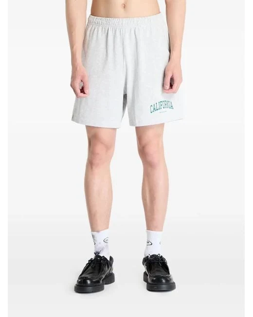 Sporty & Rich Unisex Grey California Print Cotton Shorts - Imagen 6
