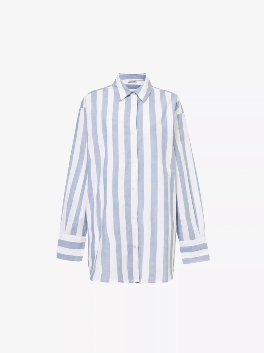 Anine Bing White Blue Striped Plaza Oversized Shirt