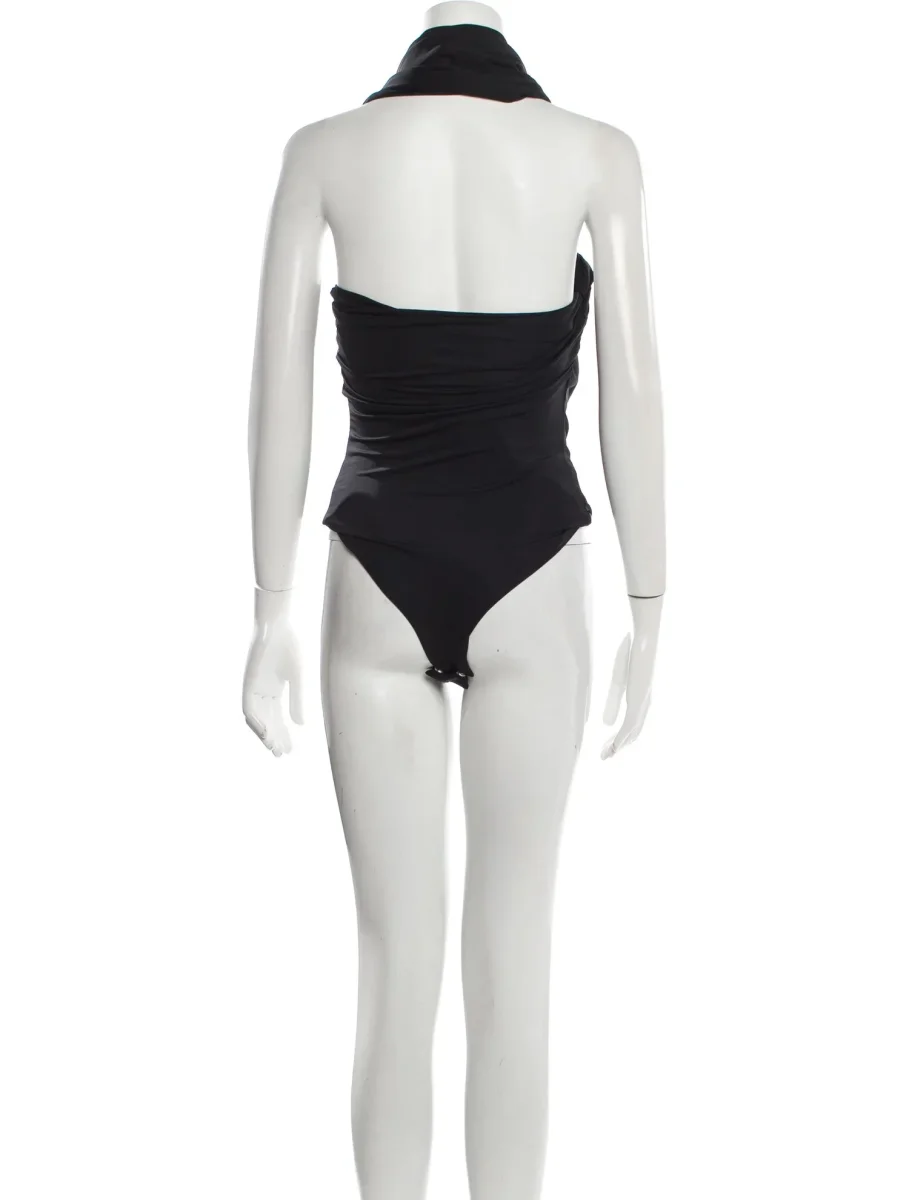 MAXIMILIAN DAVIS Black Disco Draped Sleeveless Bodysuit - Imagen 6