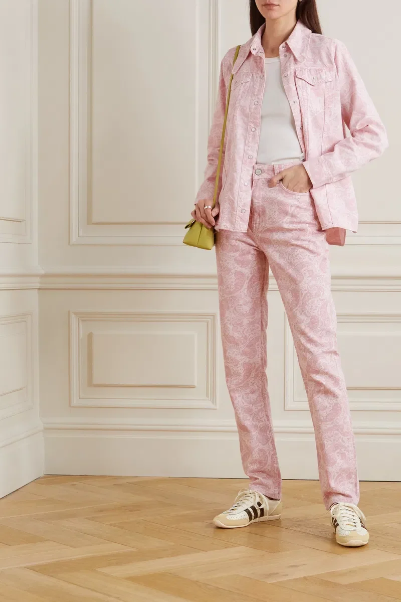 Ganni Pink Paisley-Print Organic Swigy Straight-Leg Jeans - Imagen 9