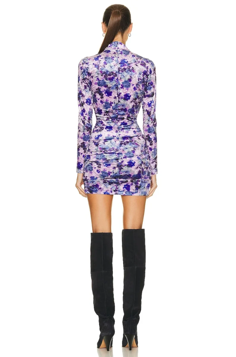 Isabel Marant Crushed Velvet Purple Floral Cut-Out Bodycon Gram Dress - Imagen 7