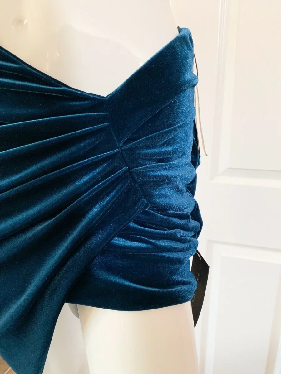 Alexandre Vauthier Emerald Green Velvet High Leg Ruched Bodycon Festive Party Skirt - Imagen 8