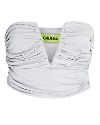 GAUGE81 Sesis Strapless Ruched Jersey Silver Top - Imagen 3
